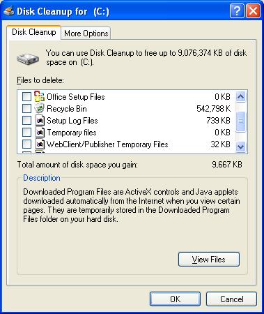 Disk Cleanup tool windows